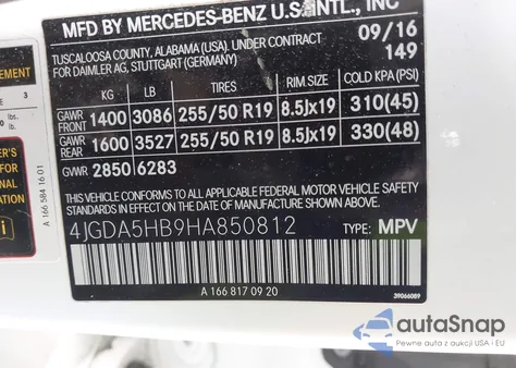 2017 Mercedes-Benz Gle 350 4Matic z USA, uszkodzony, nr VIN 4JGDA5HB9HA850812